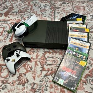 Microsoft Xbox one S- w/2 controllers, headset & (8) video games -Military green